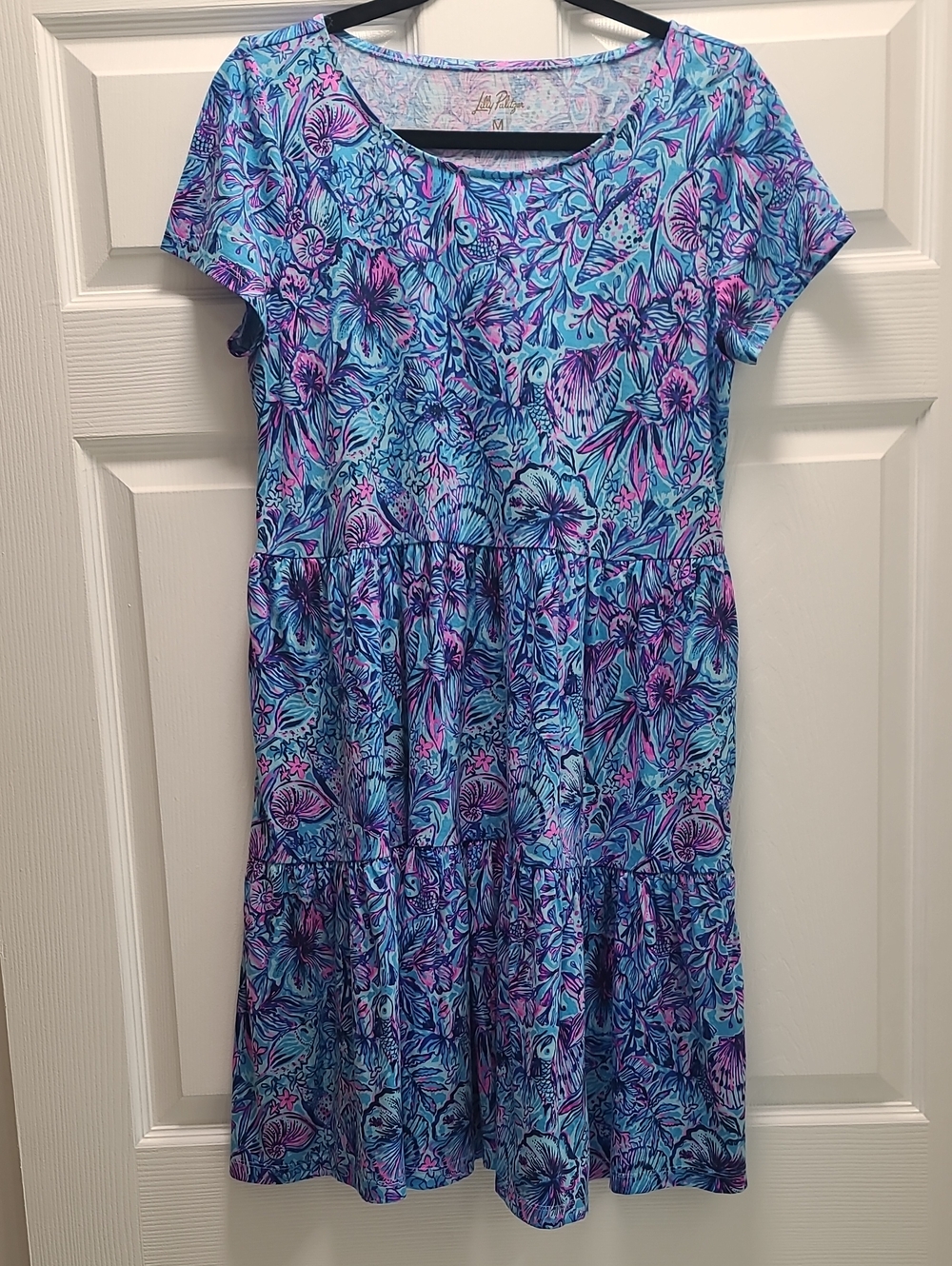 NWT Lilly Pulitzer Blue & Purple Floral Tiered Casual Dress Size M